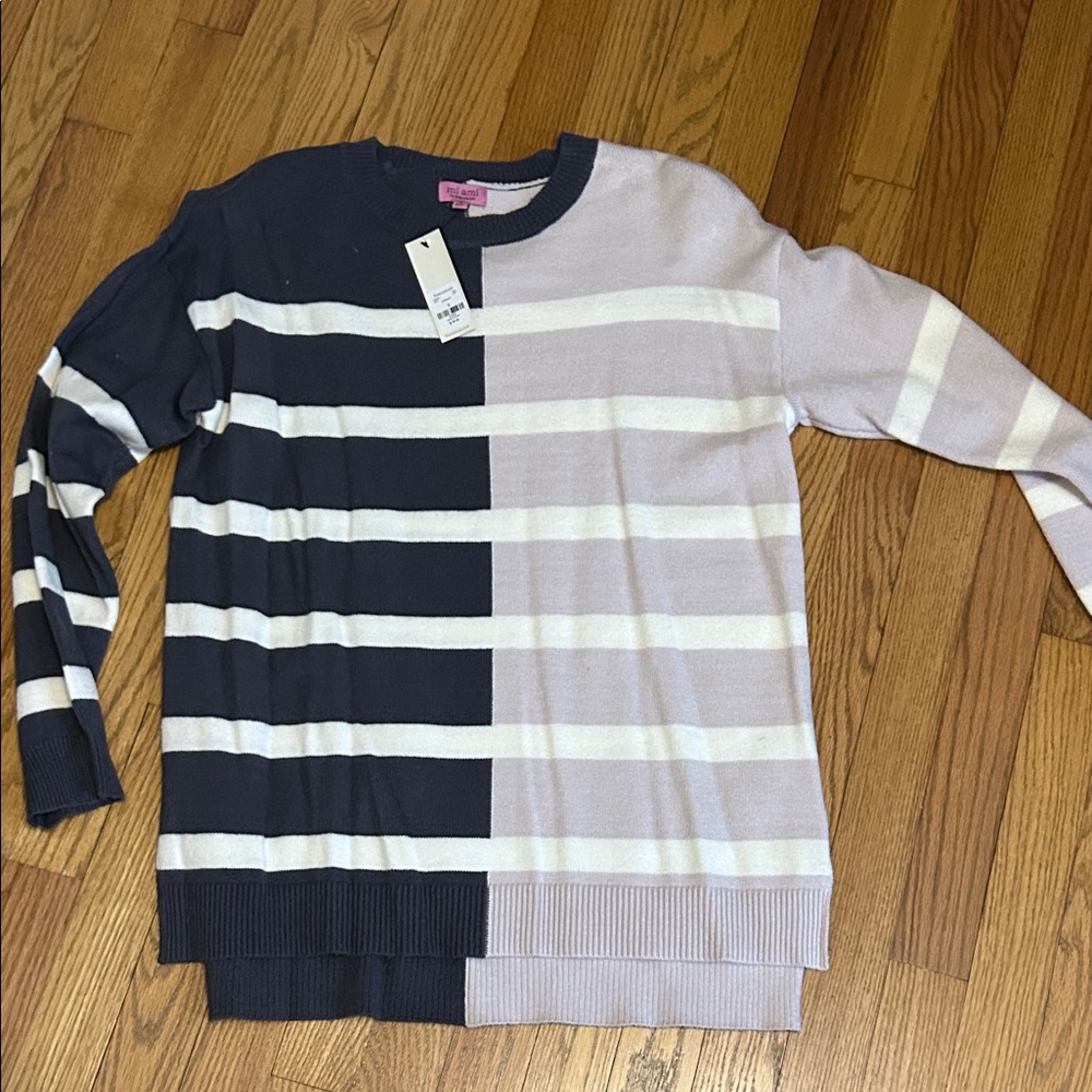 Miami Navy and Beige Colorblock Sweater